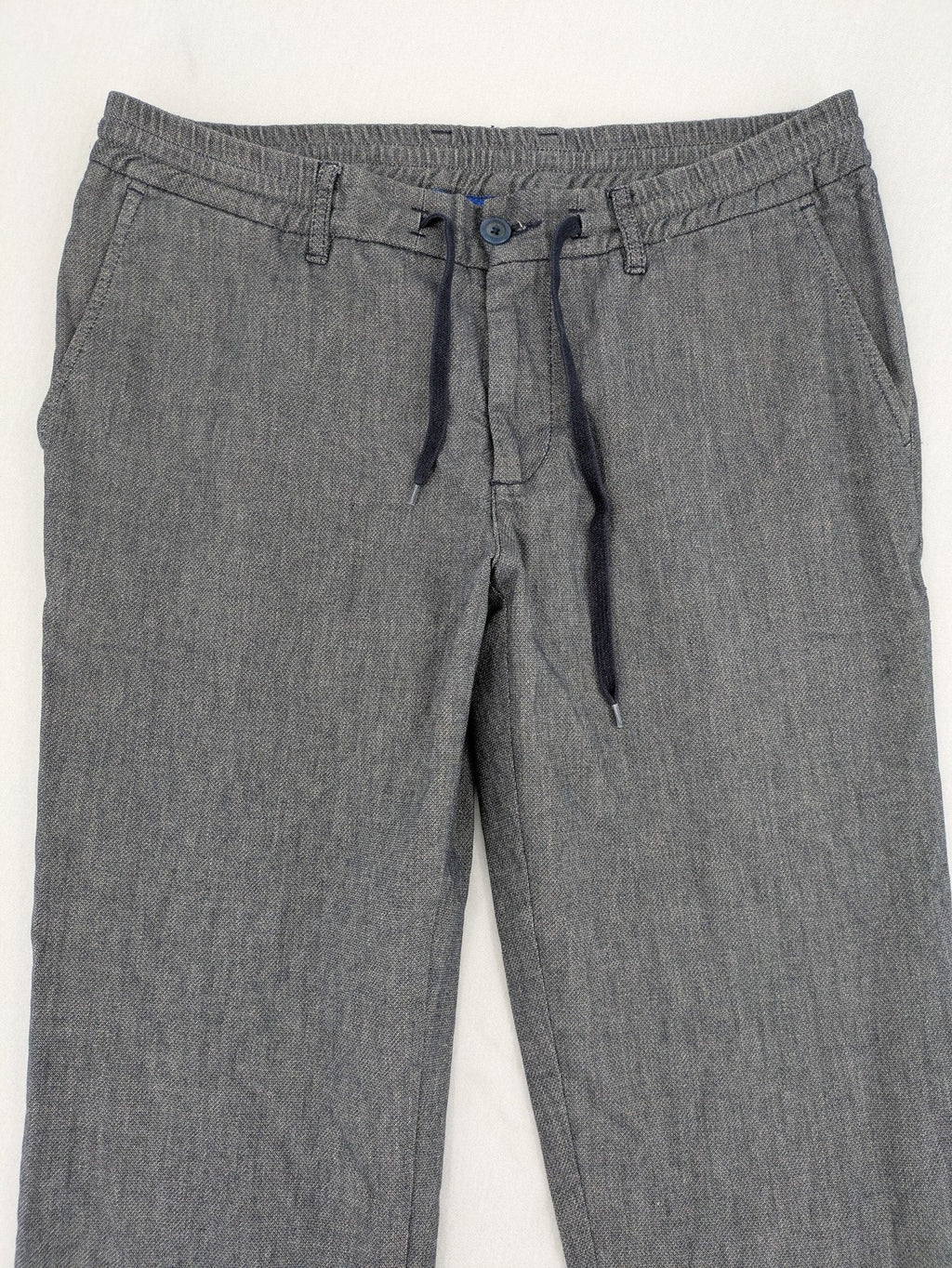 ALBERTO grey tapered fit chinos with elastic drawstring and two-tone wool texture.