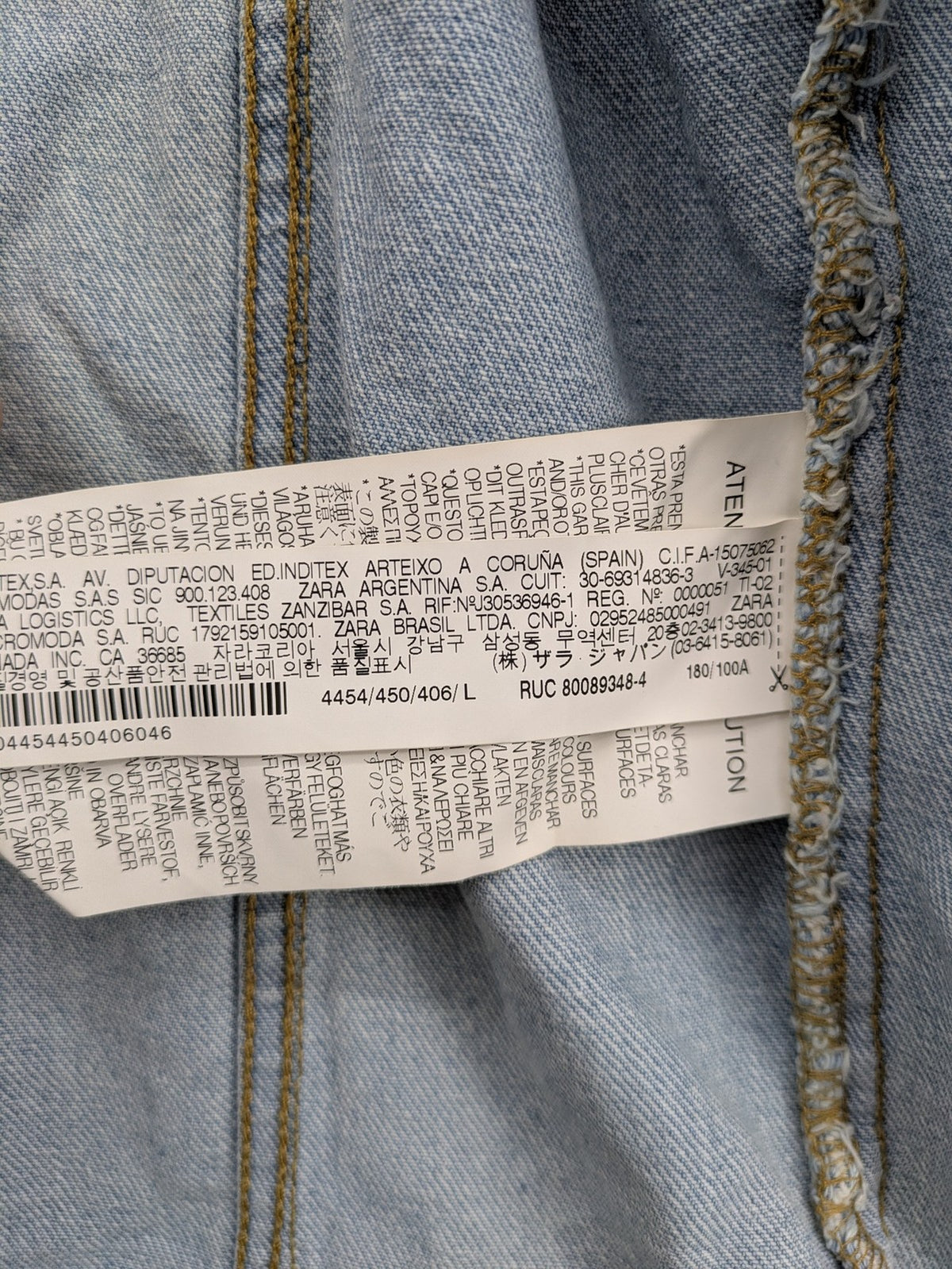 Zara Man blue denim jacket distressed with button closure and chest pockets.
