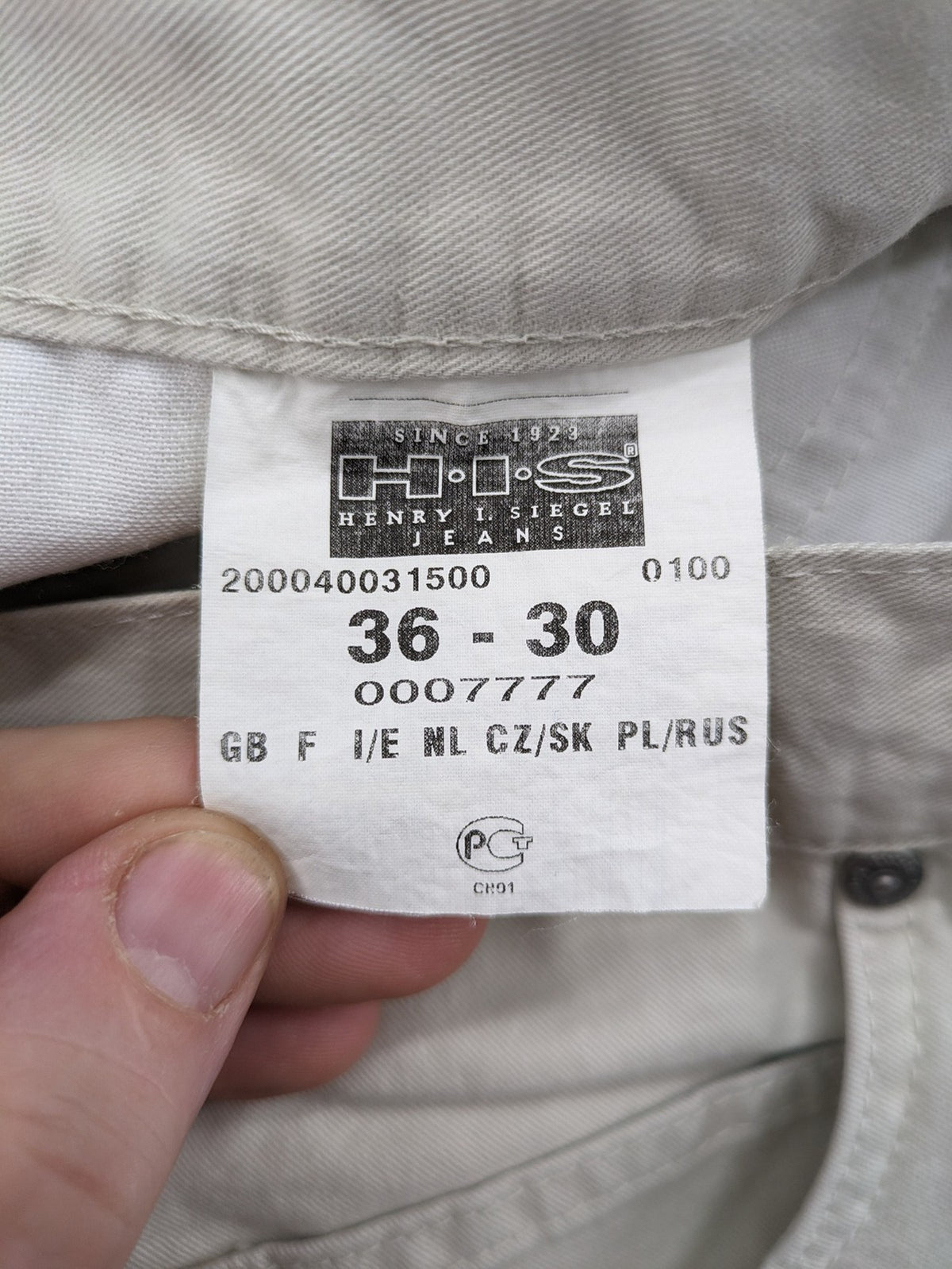 H.I.S beige straight jeans W36 L30, vintage style, classic 5-pocket design, durable cotton.