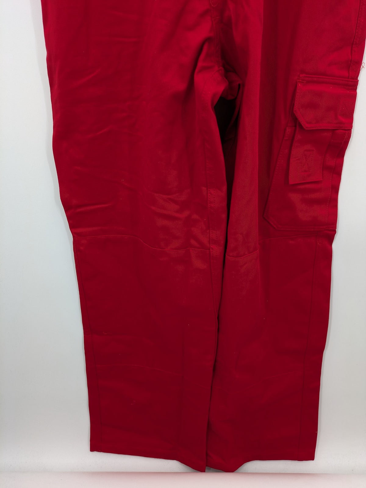 Stonekit red work overalls cotton with adjustable straps and multiple cargo pockets.