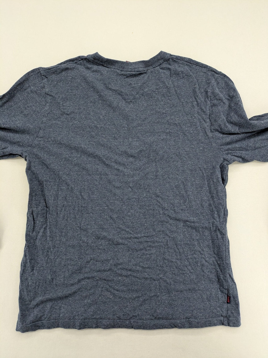 Superdry grey long sleeve shirt melange with embroidered logo and red collar accent.