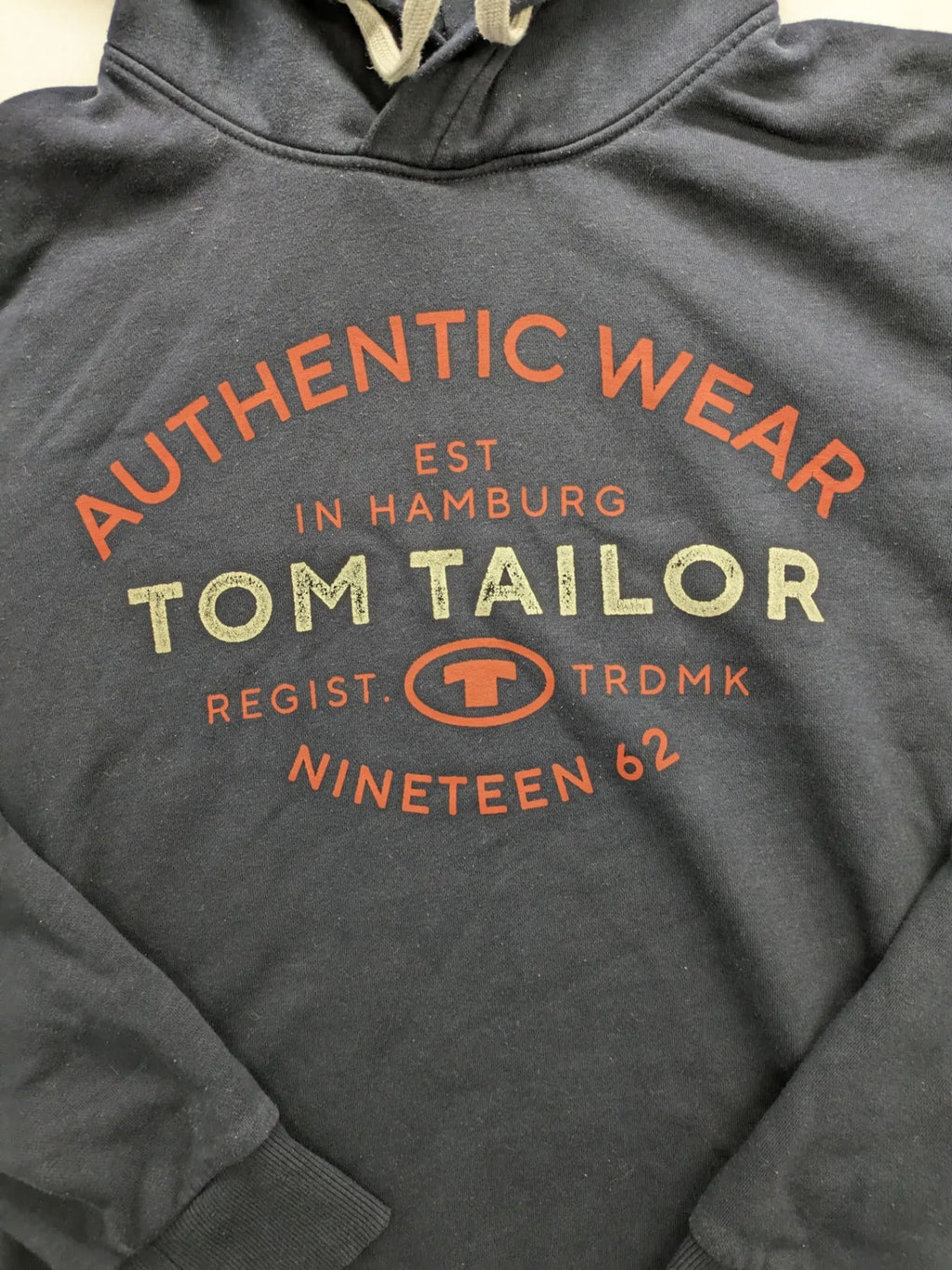 Tom Tailor multi hoodie with "Authentic Wear" logo print, drawstring hood, ribbed cuffs.