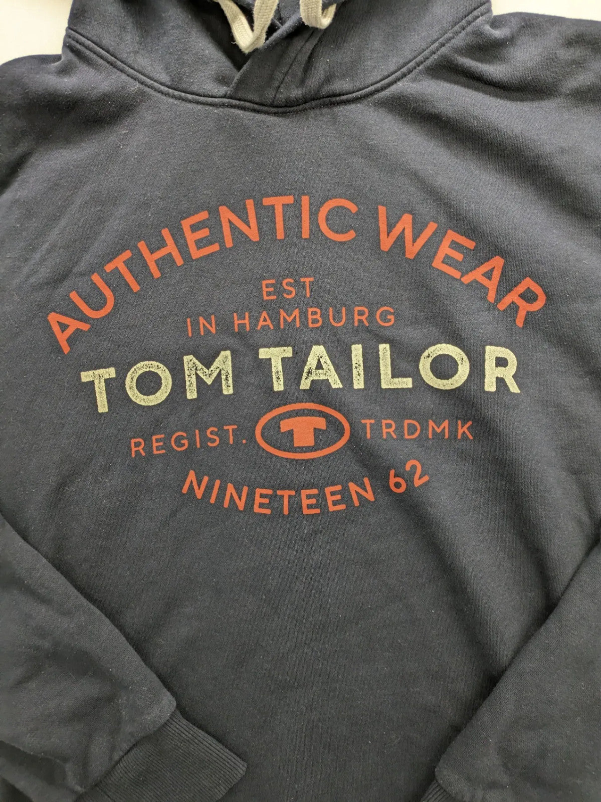 Tom Tailor multi hoodie with "Authentic Wear" logo print, drawstring hood, ribbed cuffs.
