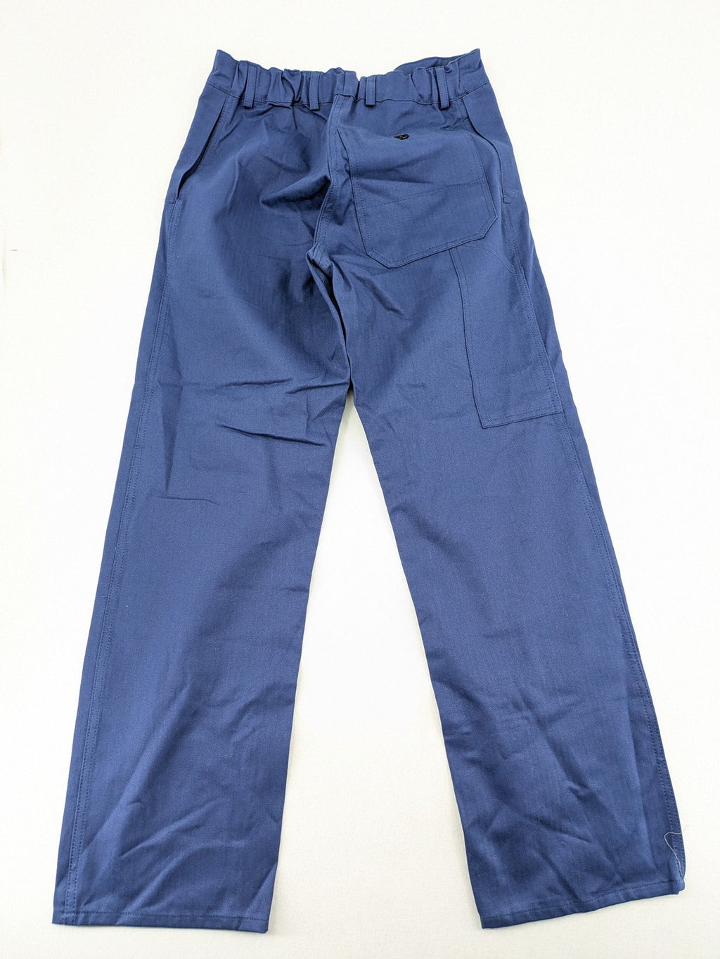 Uvex blue work pants 100% cotton with elastic waistband and straight leg design.