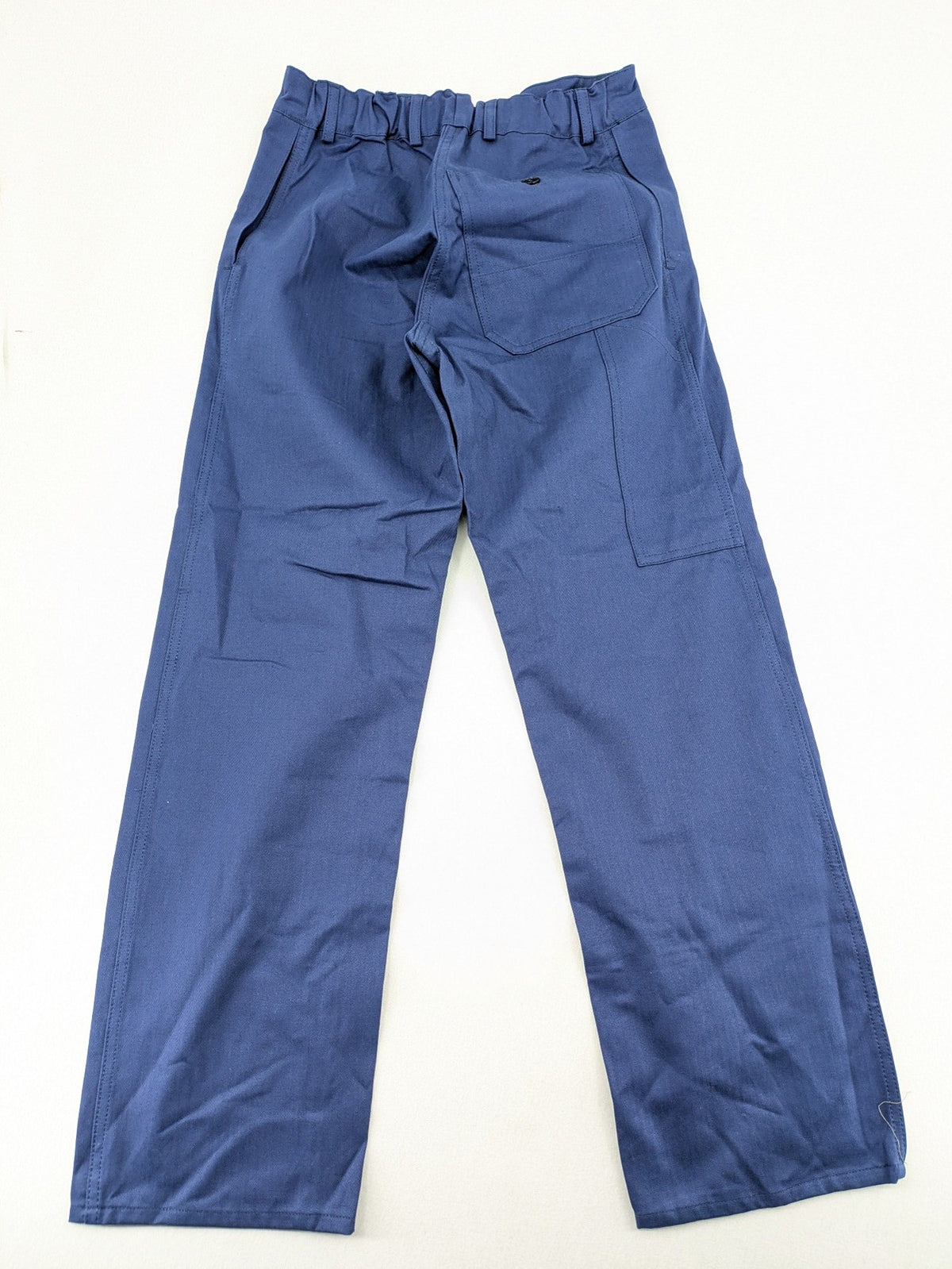 Uvex blue work pants 100% cotton with elastic waistband and straight leg design.