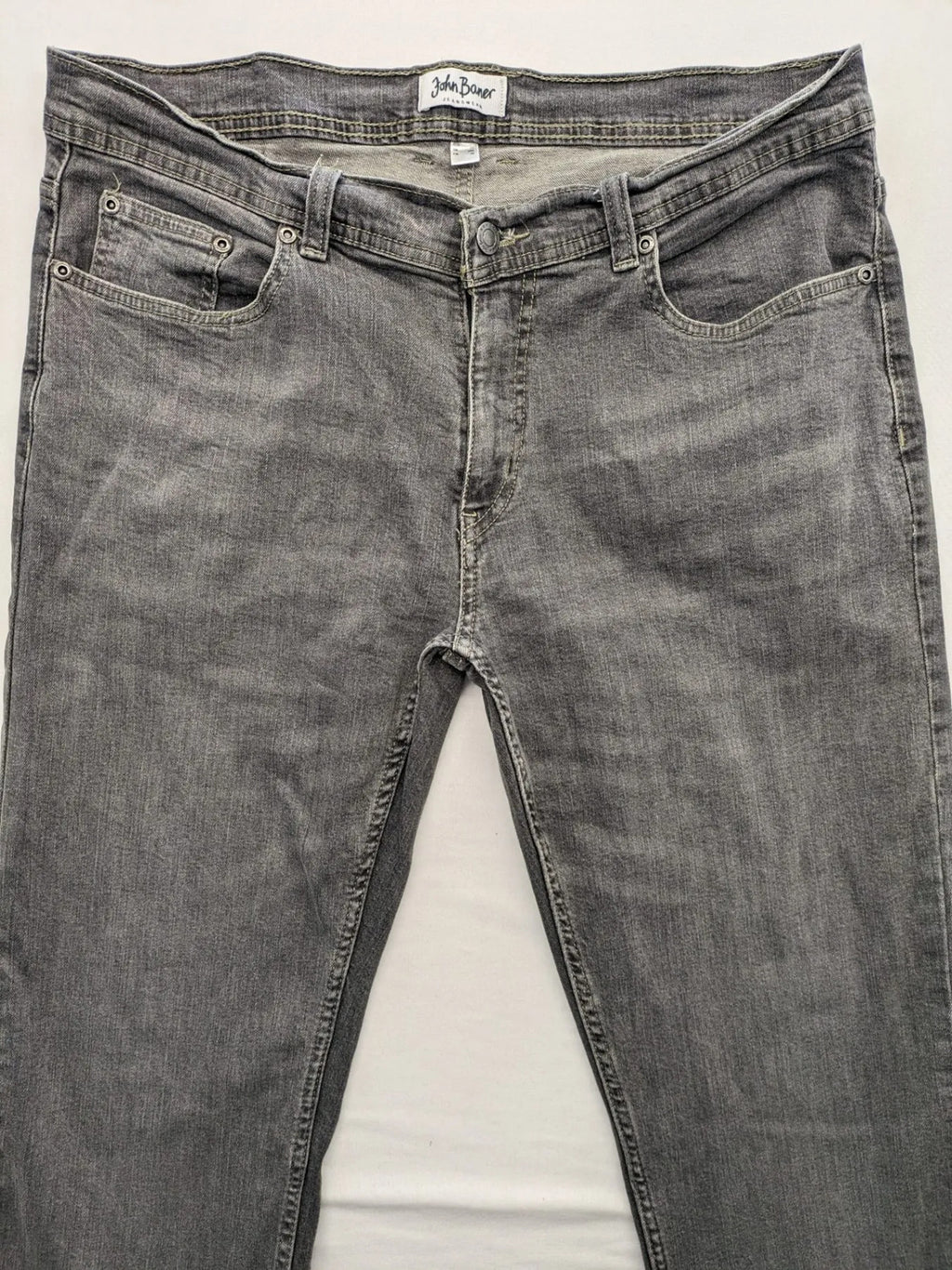 john baner grey straight jeans 5-pocket design used look cotton blend
