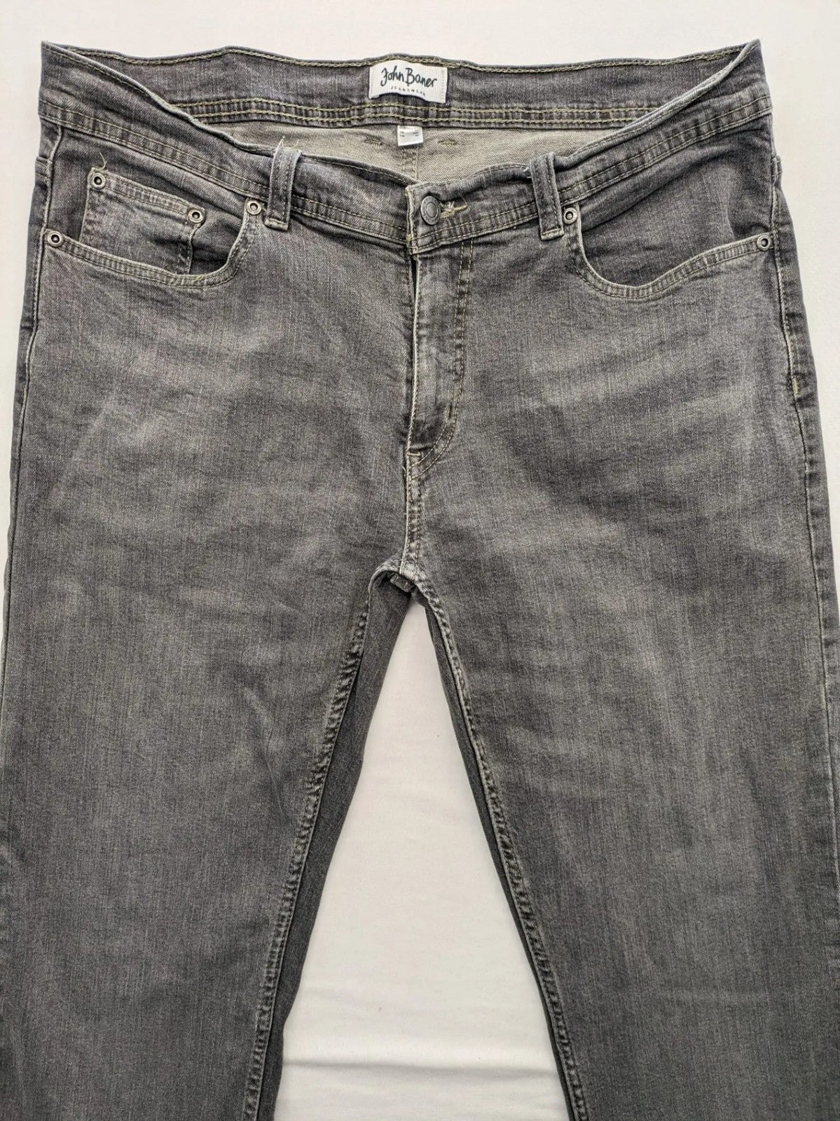 john baner grey straight jeans 5-pocket design used look cotton blend