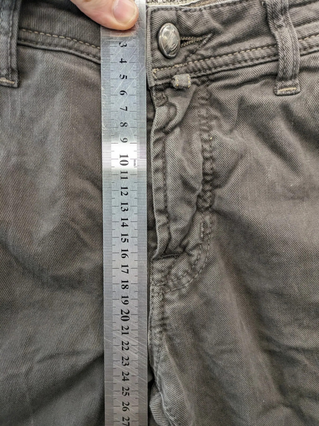 Jacob Cohen black straight jeans with leather logo patch and zip fly, size 32.