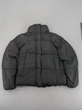 Pull&Bear black puffer coat with high collar, fleece lining, and quilted design.