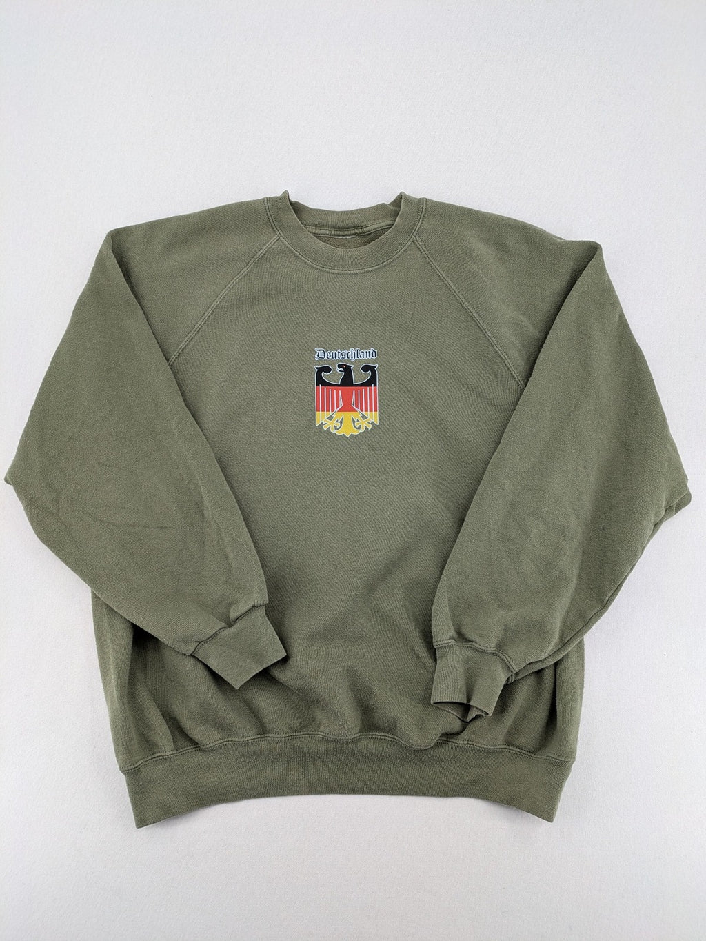 Vintage Deutschland turtle neck jumper khaki with eagle crest and raglan sleeves.