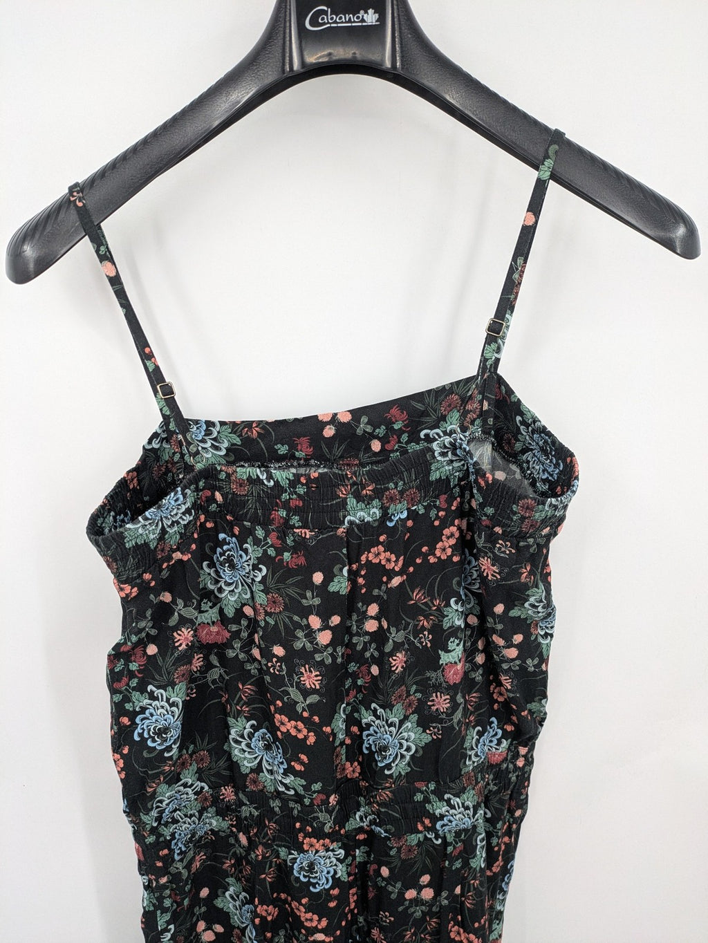 edc multi jumpsuit floral pattern sleeveless with smocked waist and spaghetti straps