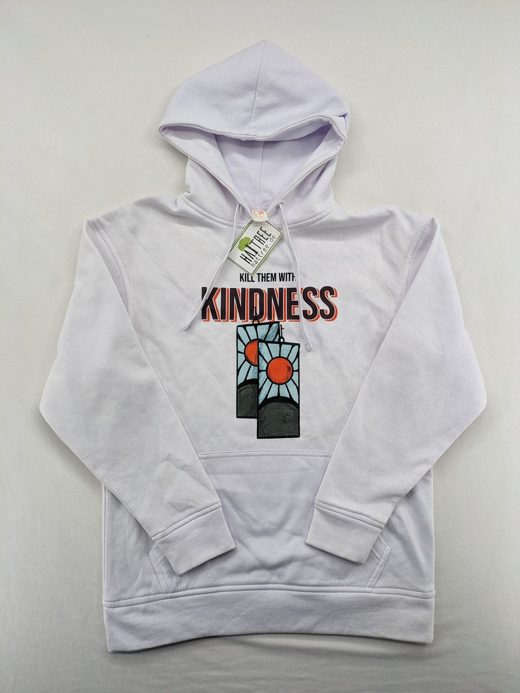 JHK unisex zip-through hoodie multi with "Kill Them With Kindness" print and anime graphic.