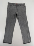 Jet Line grey straight jeans with embellished back pockets and frayed hem details.