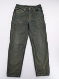 Levi's green 550 relaxed fit tapered jeans, vintage denim, made in USA.