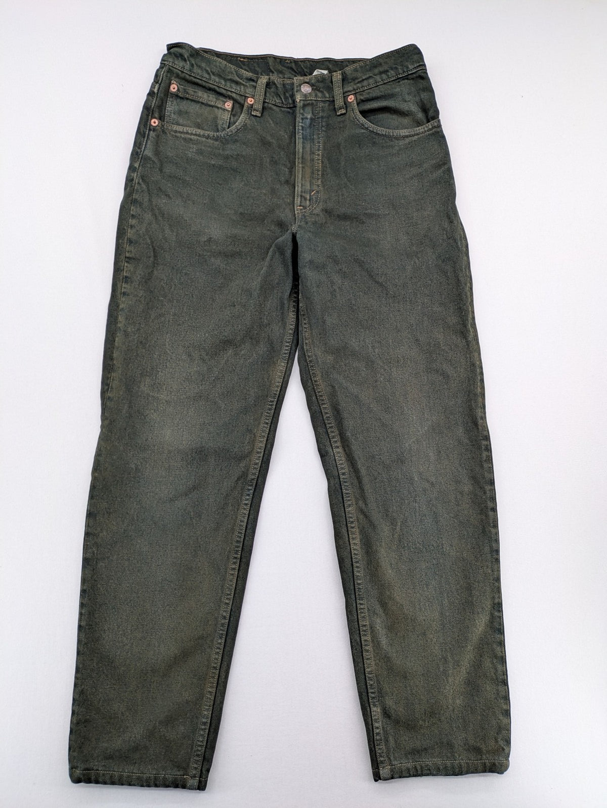 Levi's green 550 relaxed fit tapered jeans, vintage denim, made in USA.