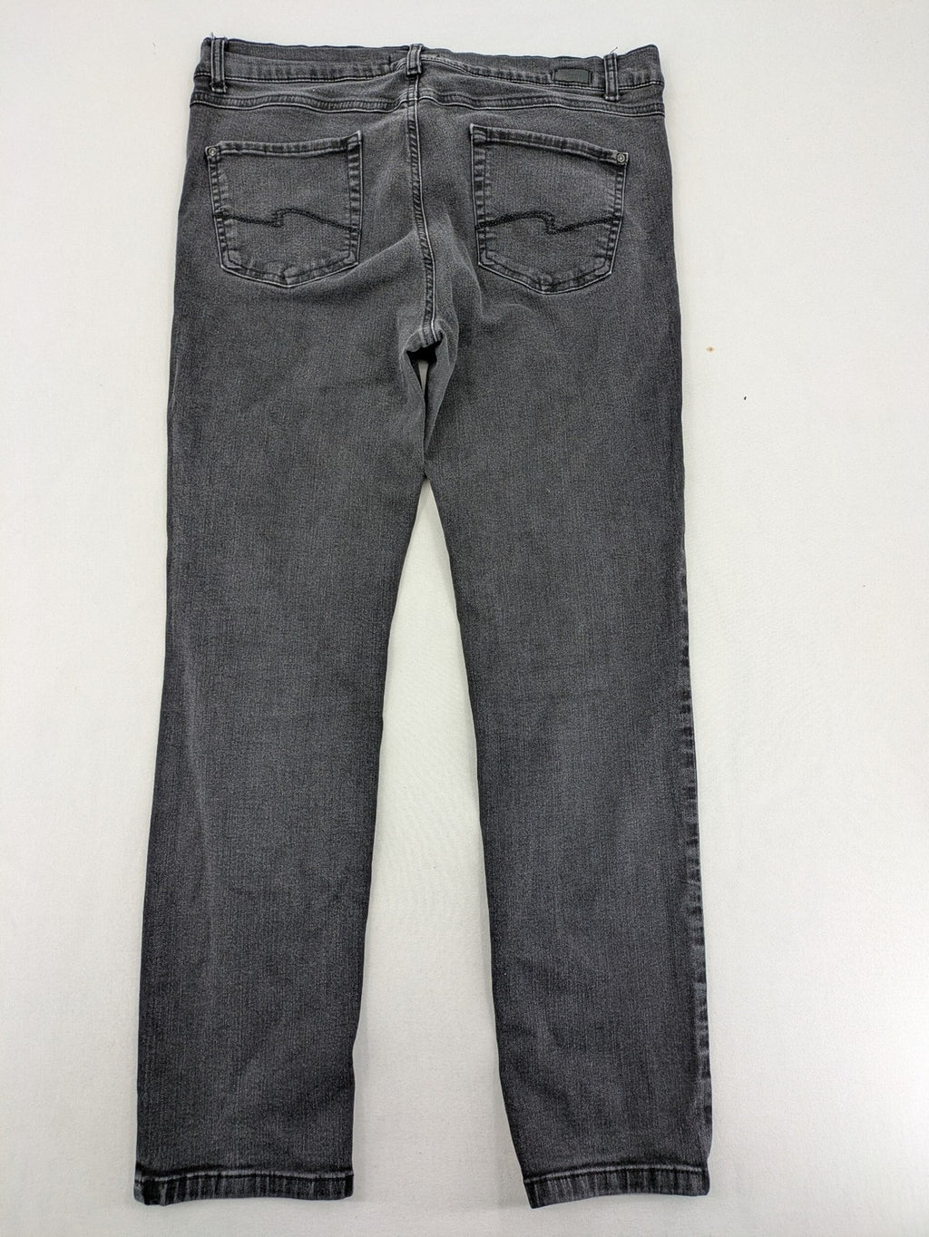 Angels grey straight jeans with 5-pocket design and faded black wash.