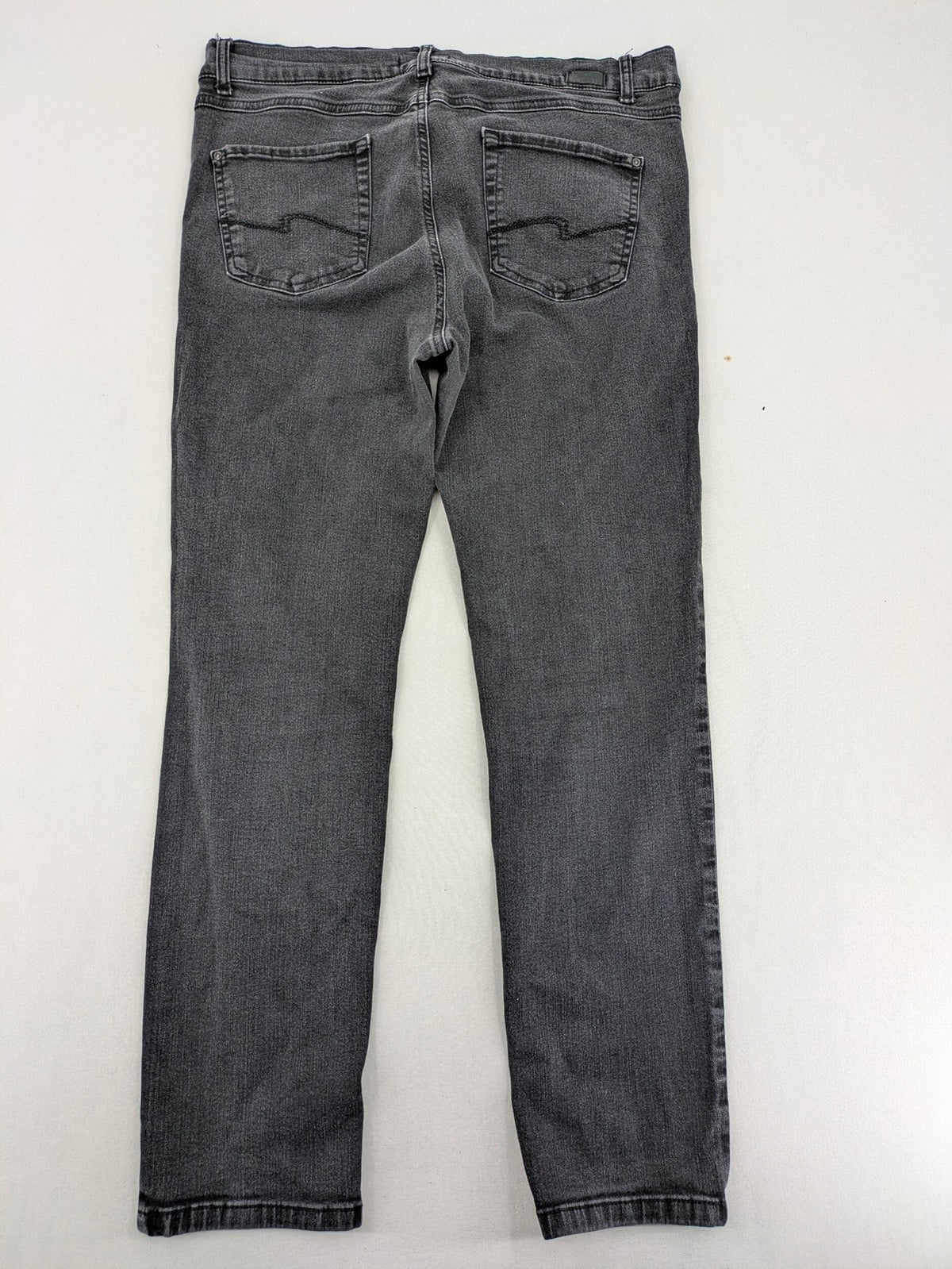 Angels grey straight jeans with 5-pocket design and faded black wash.
