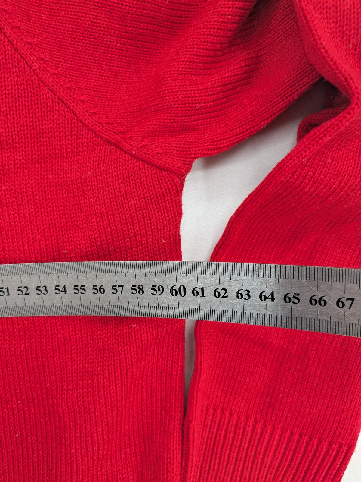 Livergy red turtle neck jumper festive Santa design with white collar and belt pattern.