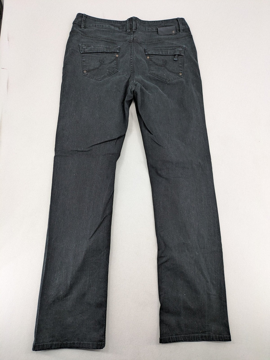 Yessica black straight jeans with classic dark wash and stretch denim material.