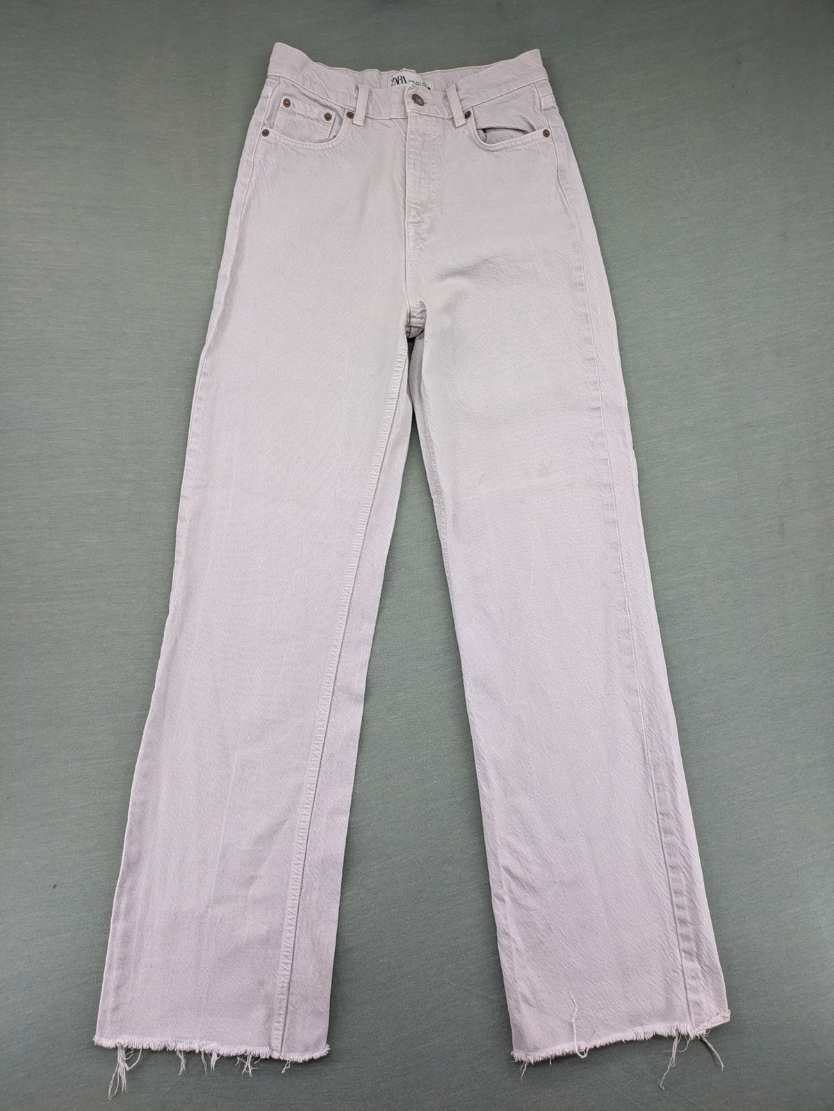 Zara grey straight jeans high waist 5-pocket design frayed hem vintage style