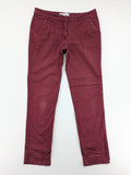 BPC Bonprix burgundy chino pants with front pleats and floral pocket lining.