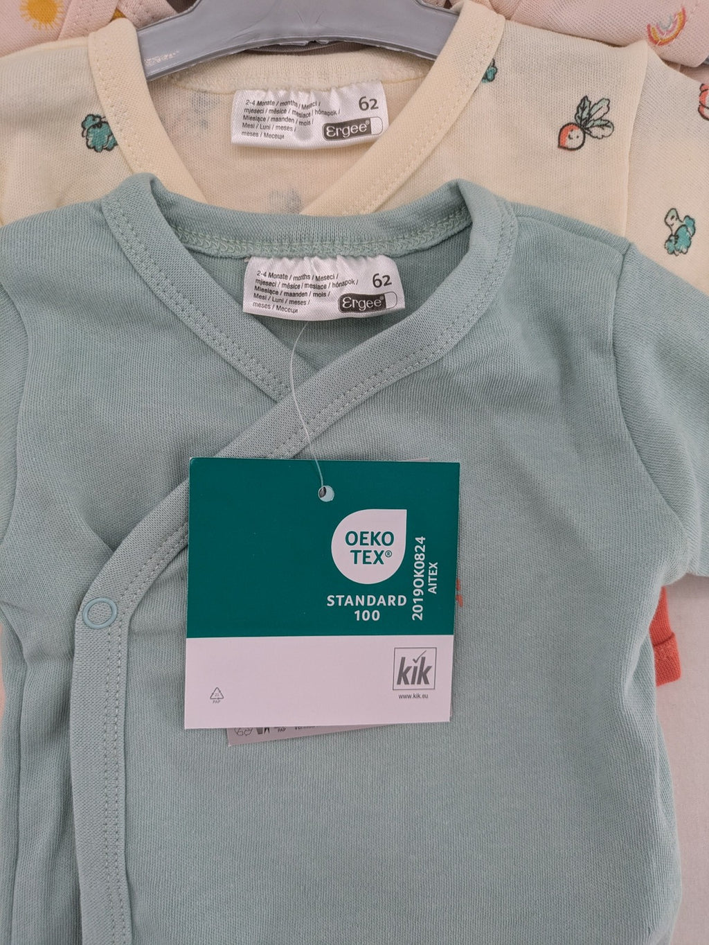 Ergee baby bodysuits set blue cream orange various cute patterns and wrap design.
