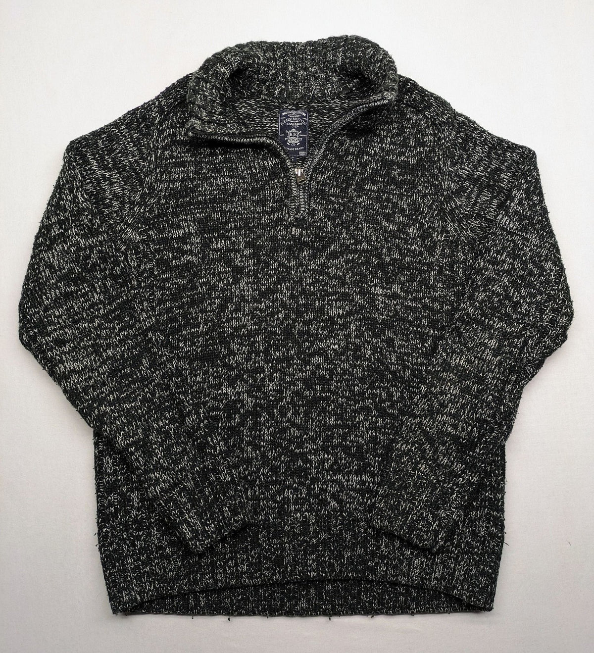 Kensington Eastside black grey quarter zip sweater textured knit with high collar.