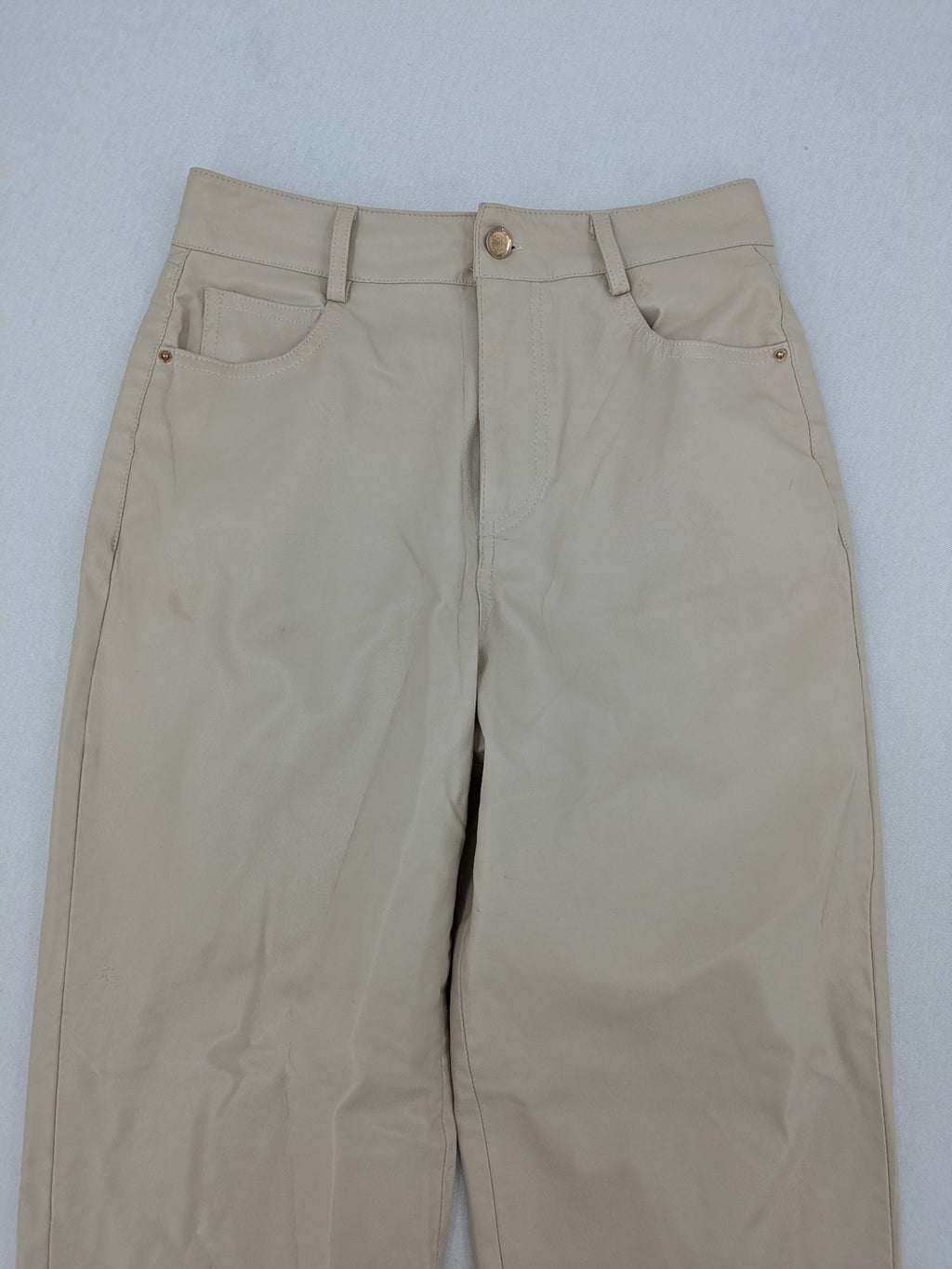 Zara beige faux leather pants high waist straight leg classic design smooth material