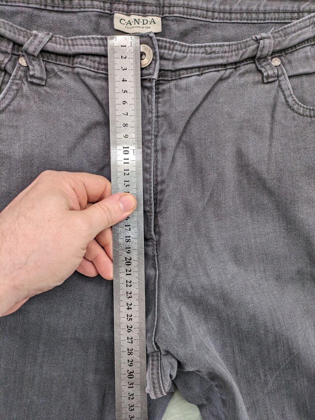 C&A grey straight jeans 5-pocket style with subtle rivets and stretch denim material.
