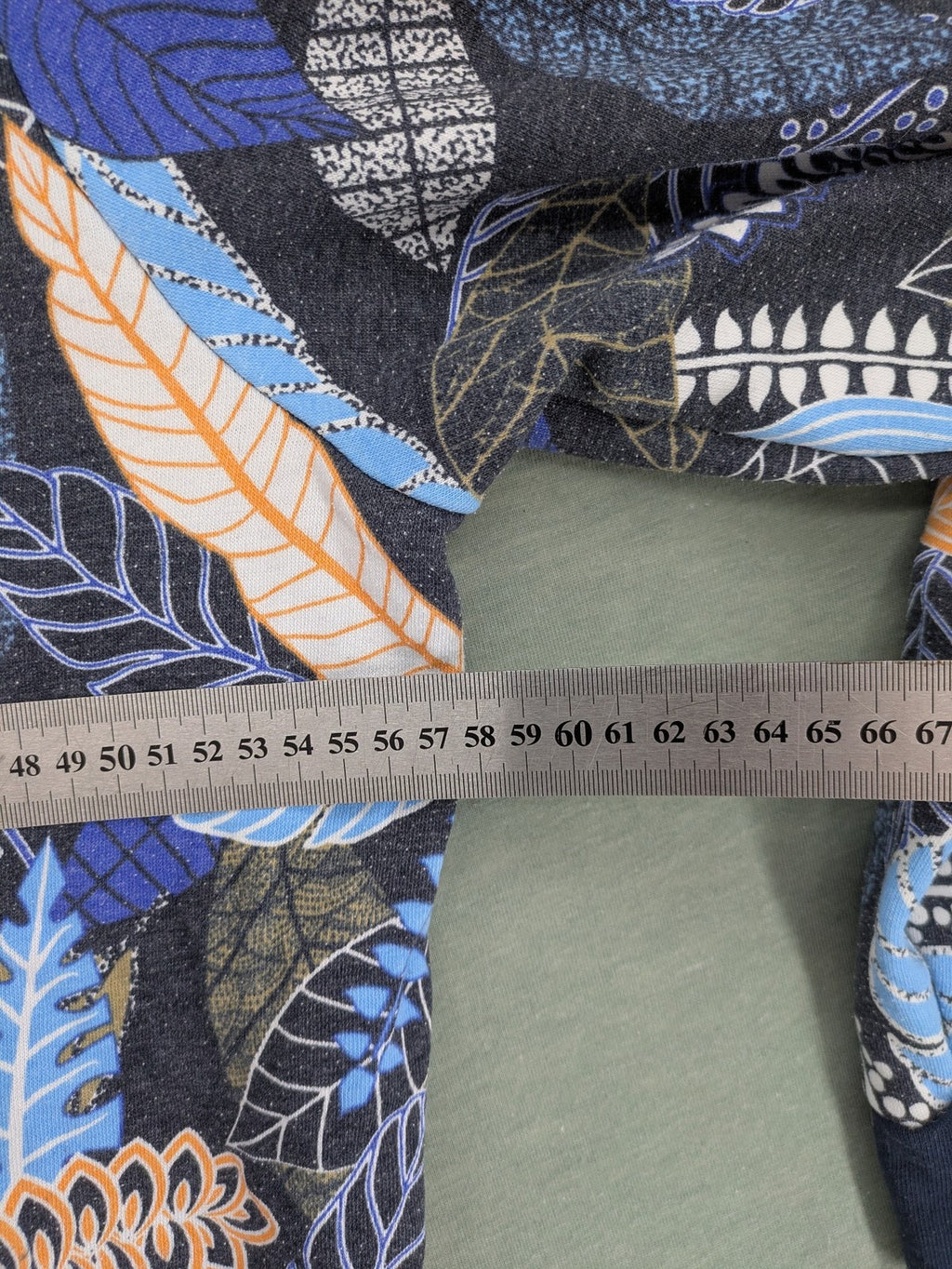 john baner orange turtle neck jumper blue leaf print on dark navy base