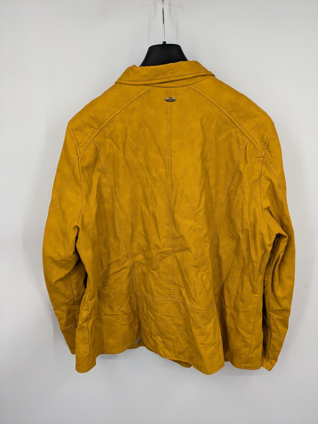 Moto yellow biker jacket asymmetrical zipper shoulder detailing soft faux leather